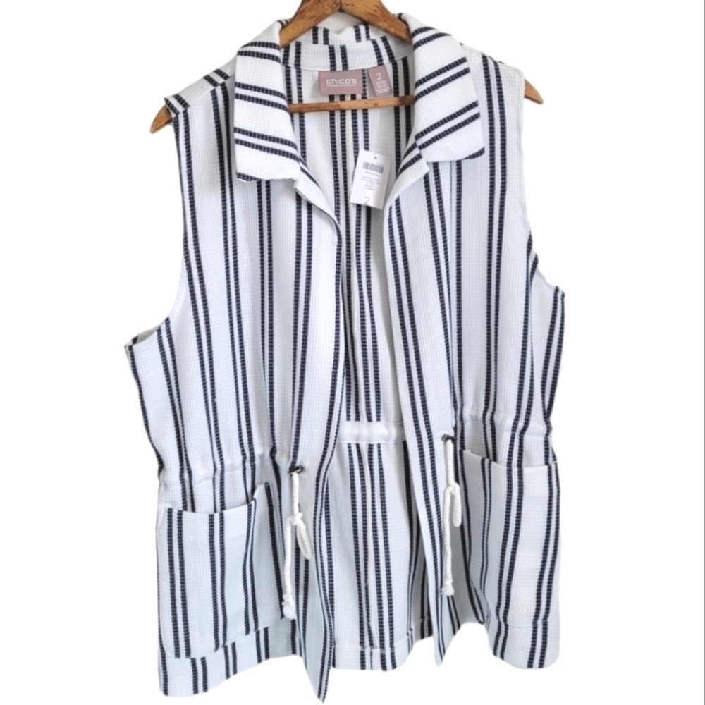 NWT Chico's Nautical Striped Draw Waist Vest, medium